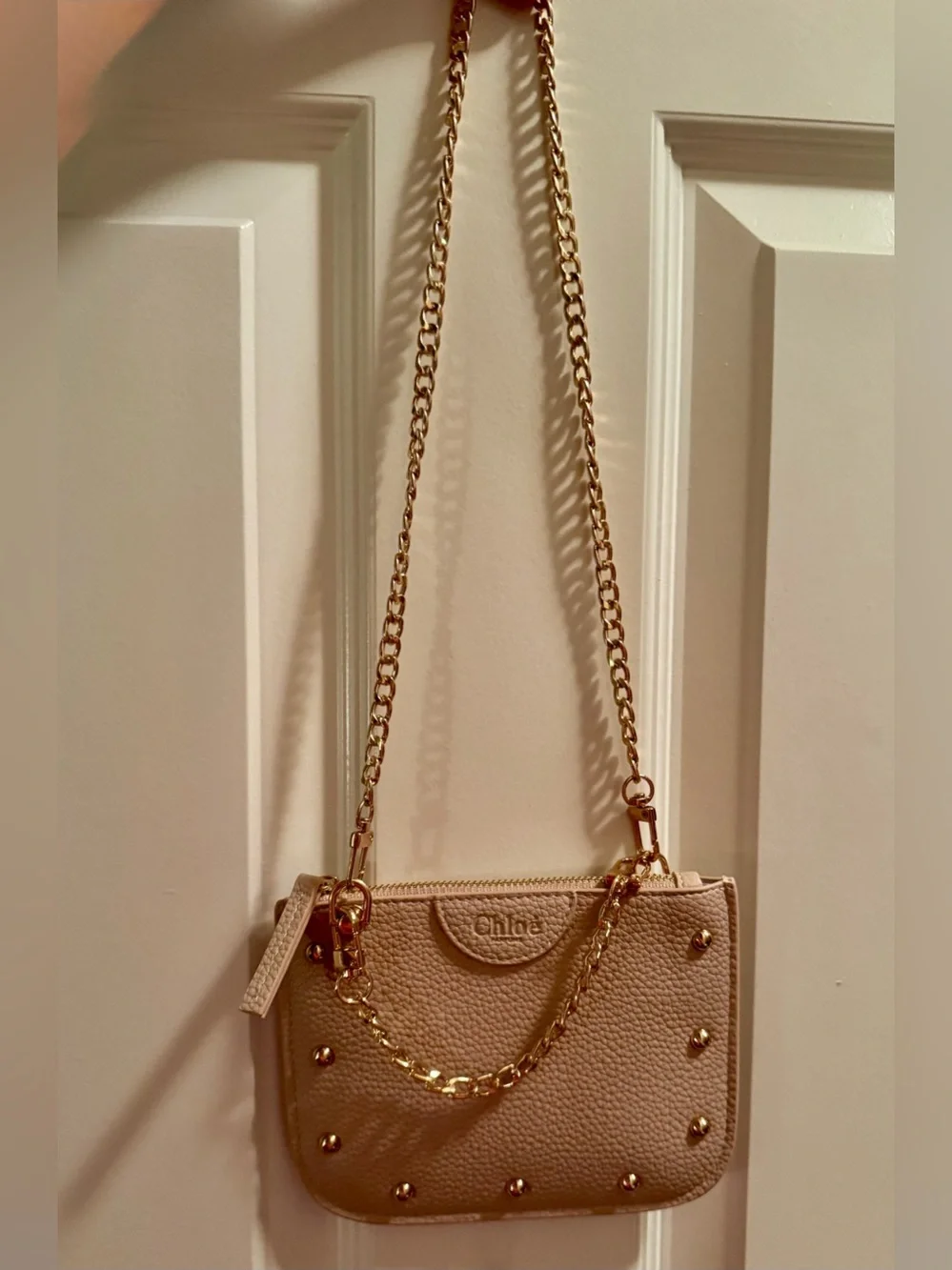 Chloe parfums pale pink pebbles leather zip pouch with gold hardware